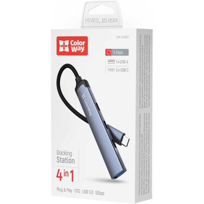 Концентратор ColorWay USB-C 4-in-1 USB-C2.0х3/USB3.0 (CW-HUB07) изображение 6