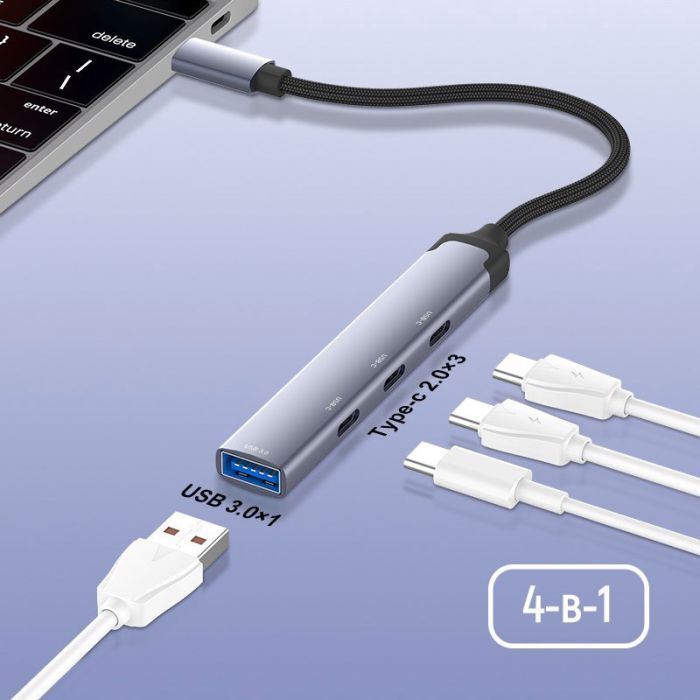 Концентратор ColorWay USB-C 4-in-1 USB-C2.0х3/USB3.0 (CW-HUB07) изображение 7