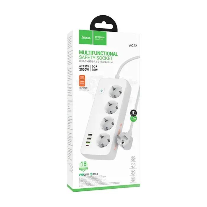 Мережевий фільтр живлення HOCO AC22 (6942007629799) зображення 4