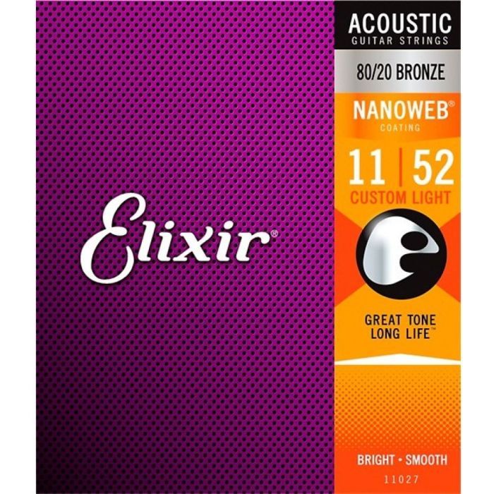 Струны для гитары Elixir 11027 Nanoweb 80/20 Bronze Acoustic Custom Light (11-52) (236029)