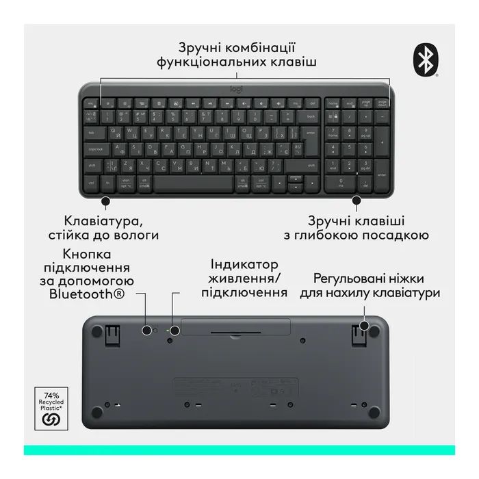 Клавиатура Logitech K250 Bluetooth/Wireless UA Graphite (920-013822) изображение 7