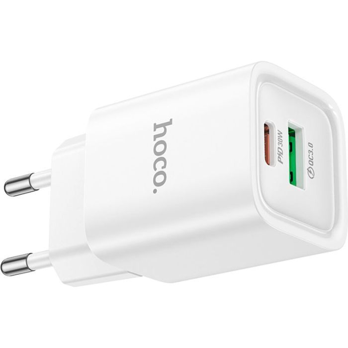 Зарядний пристрій HOCO C149A Charm 1xUSB-C PD30W + 1xUSB QC3.0 White (6942007630337) зображення 4