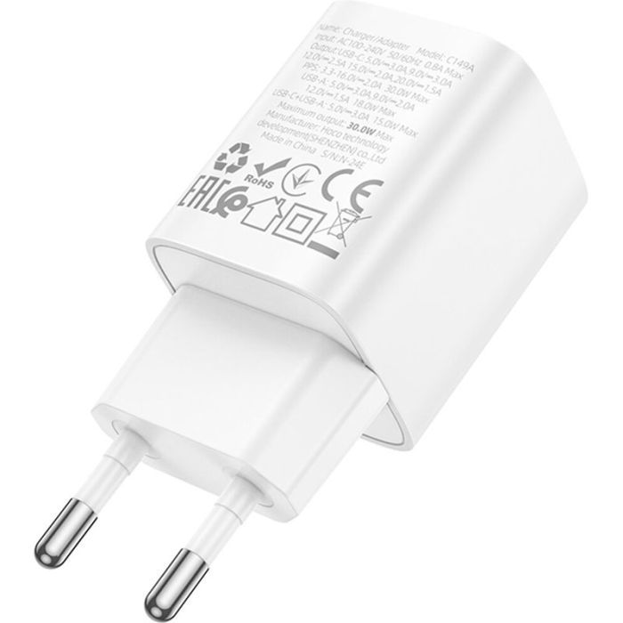 Зарядний пристрій HOCO C149A Charm 1xUSB-C PD30W + 1xUSB QC3.0 White (6942007630337) зображення 5