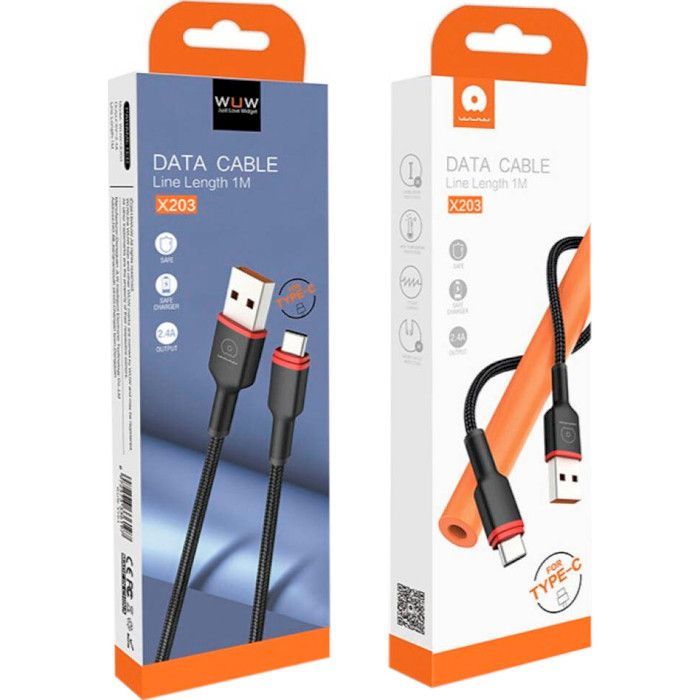 Дата кабель USB-C to USB-C 1.0m 2.4A X203 black WUW (6972573336203) изображение 2