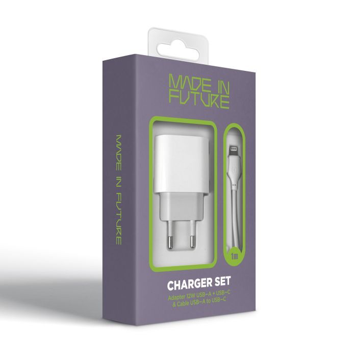 Зарядний пристрій MadeInFuture MFS12 12W 1xUSB-A + 1xUSB-C + cable USB-A to Lightning White (MIF82823) зображення 7