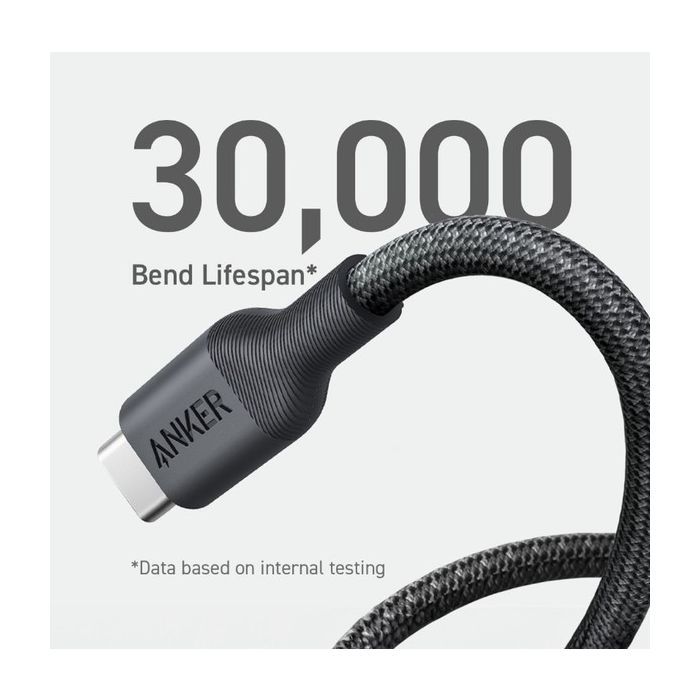 Дата кабель USB-C to USB-C 1.8m 140W bio-nylon 544 black Anker (A80F6H11) изображение 2