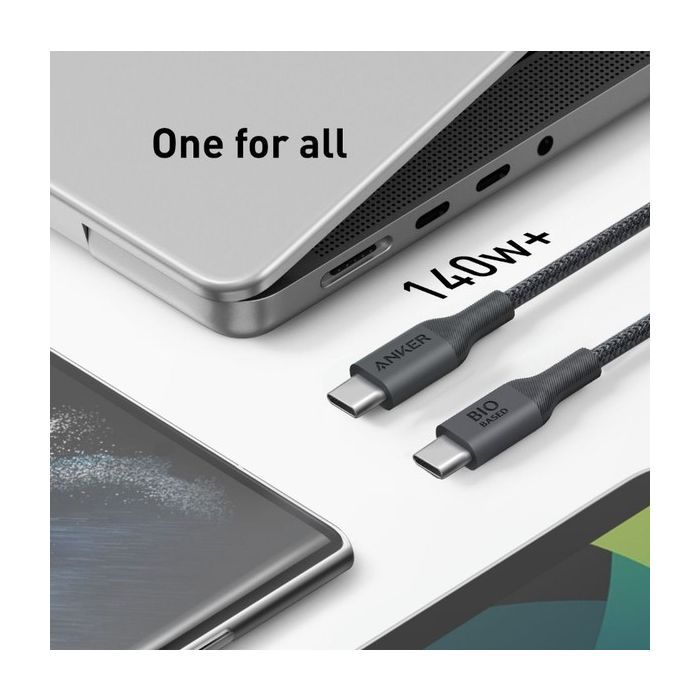 Дата кабель USB-C to USB-C 1.8m 140W bio-nylon 544 black Anker (A80F6H11) изображение 3