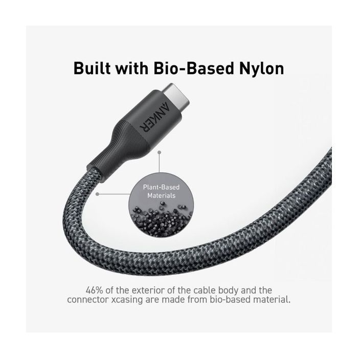 Дата кабель USB-C to USB-C 1.8m 140W bio-nylon 544 black Anker (A80F6H11) изображение 6