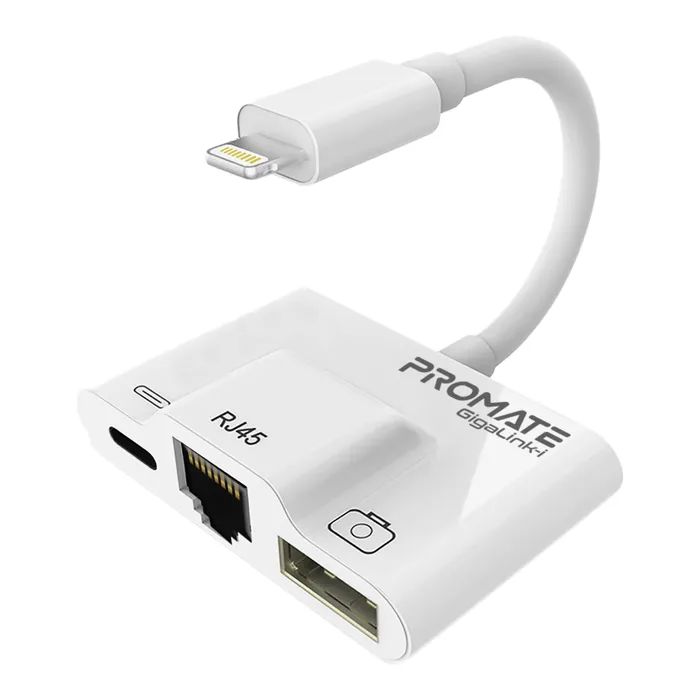 Адаптер Lightning to RJ45 Ethernet + USB 3.0 OTG + Lightning Promate (gigalink-i.white)