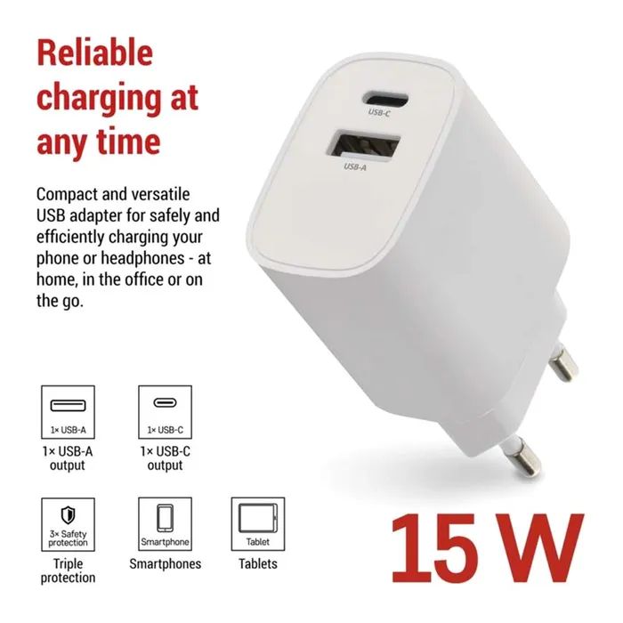 Зарядний пристрій EMOS V02B15 1xUSB-A + 1xUSB-C 15W GaN (V02B15) зображення 3