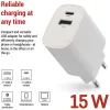 Зарядний пристрій EMOS V02B15 1xUSB-A + 1xUSB-C 15W GaN (V02B15) зображення 3