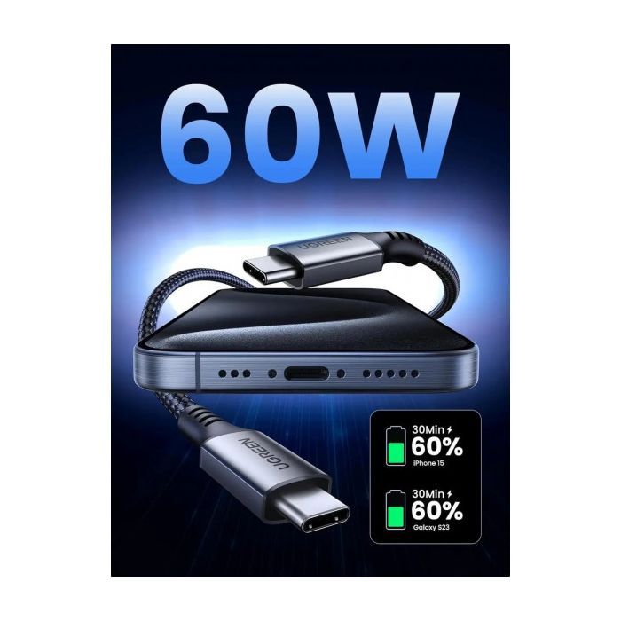 Дата кабель USB-C to USB-C 1.0m 60W US567 black UGREEN (15373) зображення 2