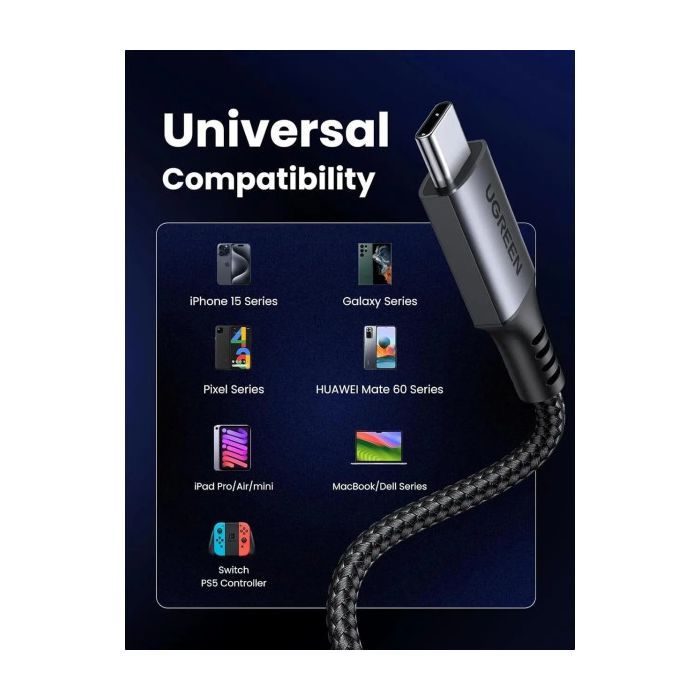 Дата кабель USB-C to USB-C 1.0m 60W US567 black UGREEN (15373) зображення 5