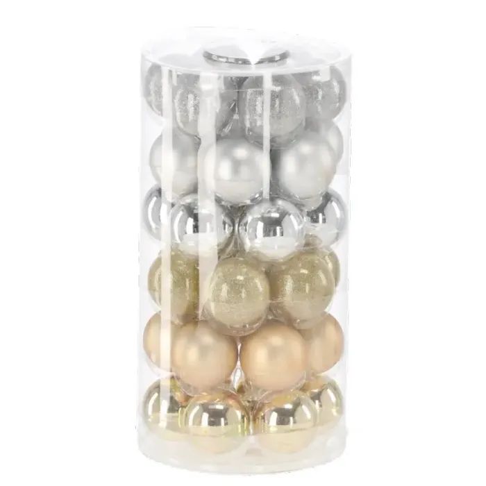Елочная игрушка Chomik скляні кульки 36 шт, 4 см, колір мікс шампань, срібний (5900779882201)