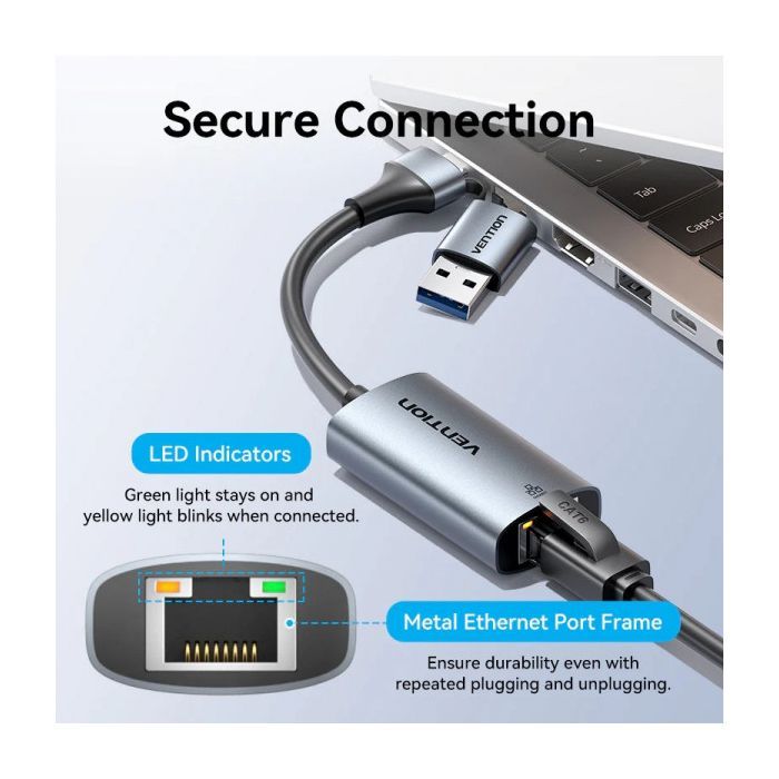 Переходник USB-C to RJ45 Ethernet 1000Mbps gray Vention (CFQHB) изображение 10