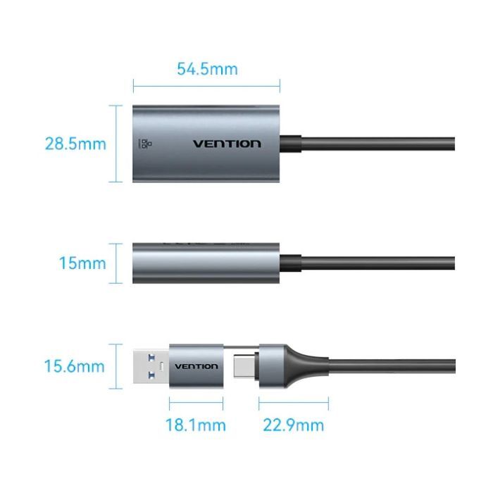 Переходник USB-C to RJ45 Ethernet 1000Mbps gray Vention (CFQHB) изображение 2