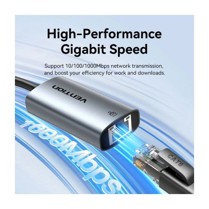 Переходник USB-C to RJ45 Ethernet 1000Mbps gray Vention (CFQHB) изображение 7