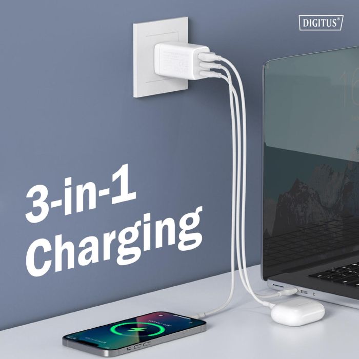 Зарядное устройство Digitus 2xUSB-C + 1xUSB 67W GaN (DA-10303) изображение 10