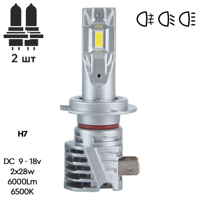 Автолампа PULSO LED-chips 7535/9-18v/2x28w/6000Lm/6500K (M6-H7) изображение 2