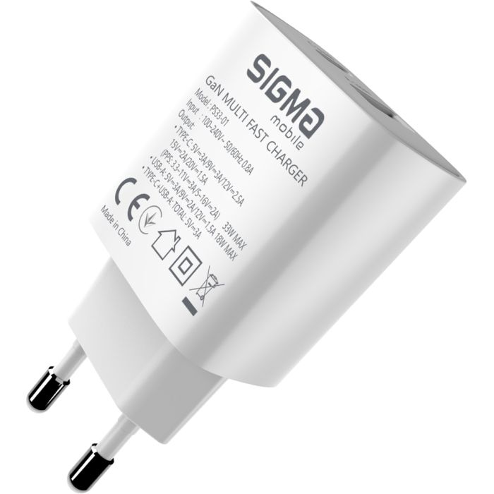 Зарядное устройство Sigma 1xUSB-C PD33W + 1xUSB QC3.0 GaN X-power PS33-01 white (4827798527719) изображение 10