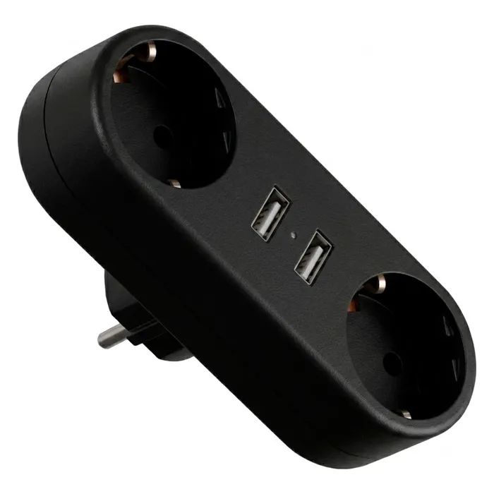 Сетевой разветвитель EUROELECTRIC X2 16A 2xUSB Black с заземлением (EE-2/2USB-16A(black))