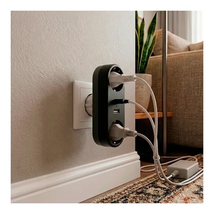 Сетевой разветвитель EUROELECTRIC X2 16A 2xUSB Black с заземлением (EE-2/2USB-16A(black)) изображение 5