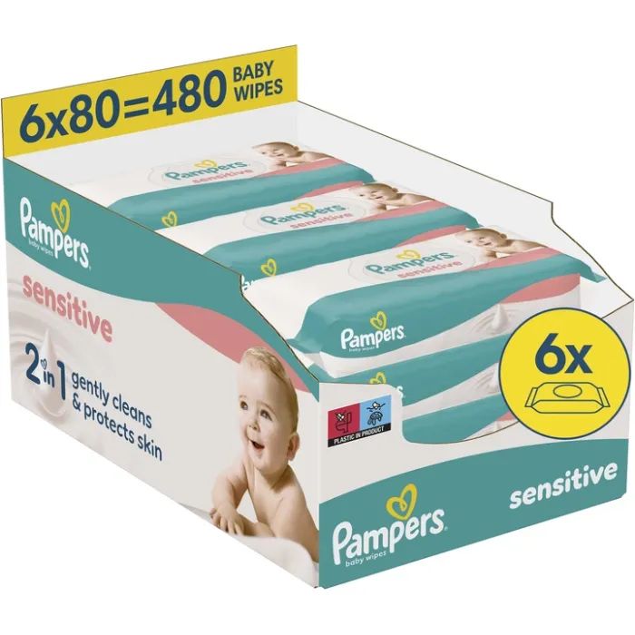 Детские влажные салфетки Pampers Sensitive 2 x 80 шт(160 шт) (8006530135252)