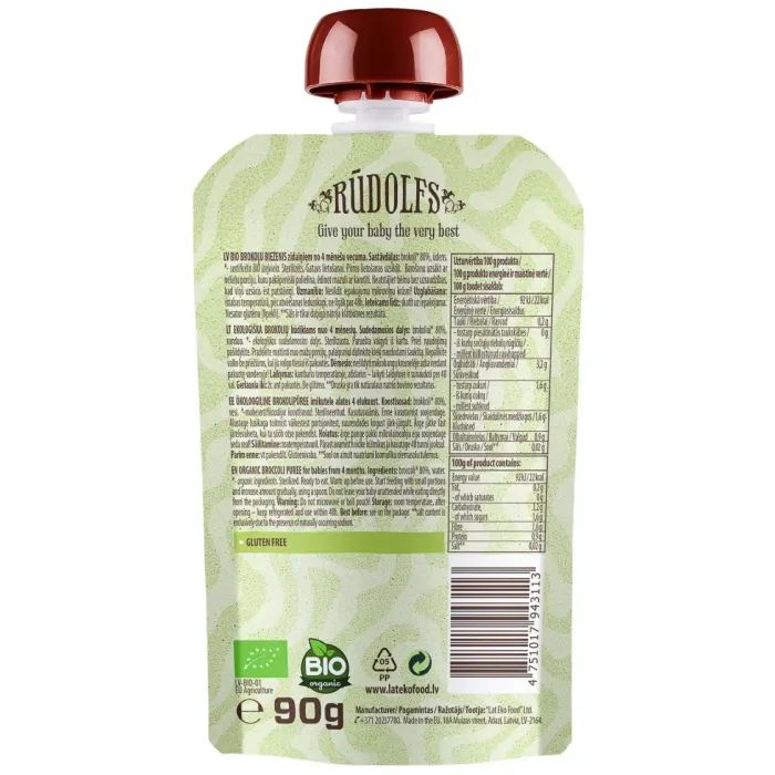 Детское пюре Rudolfs органическая брокколи 4+, 90 г (4751017943113) изображение 2