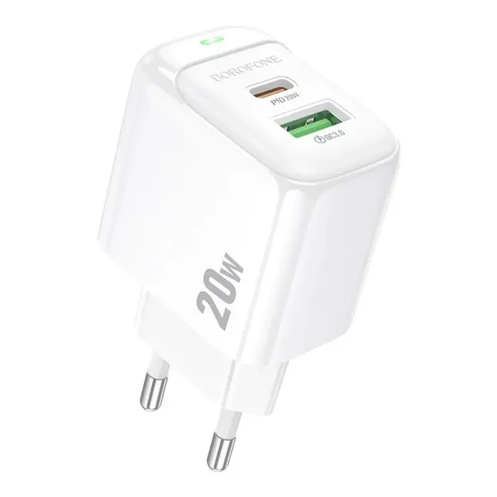 Зарядное устройство BOROFONE BAS44A 1xUSB-C PD20W + 1xUSB QC3.0 white (6941991113840) изображение 2