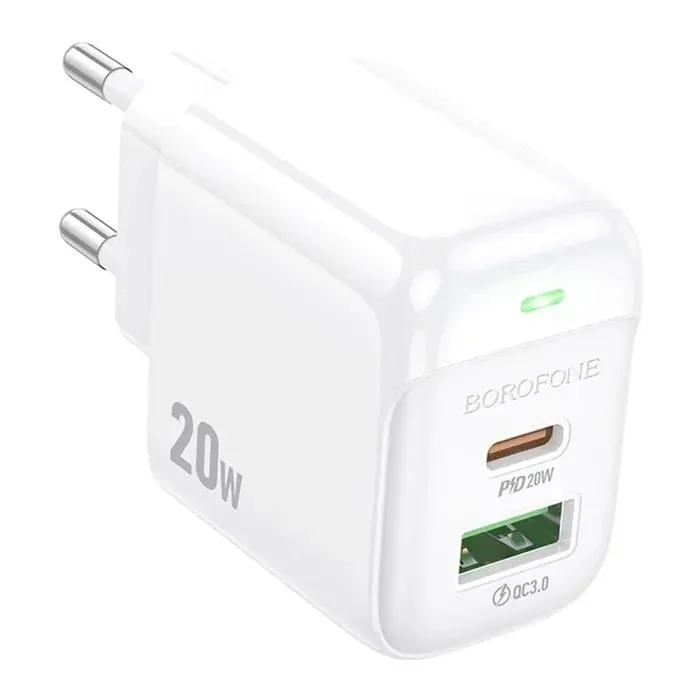 Зарядное устройство BOROFONE BAS44A 1xUSB-C PD20W + 1xUSB QC3.0 white (6941991113840) изображение 3