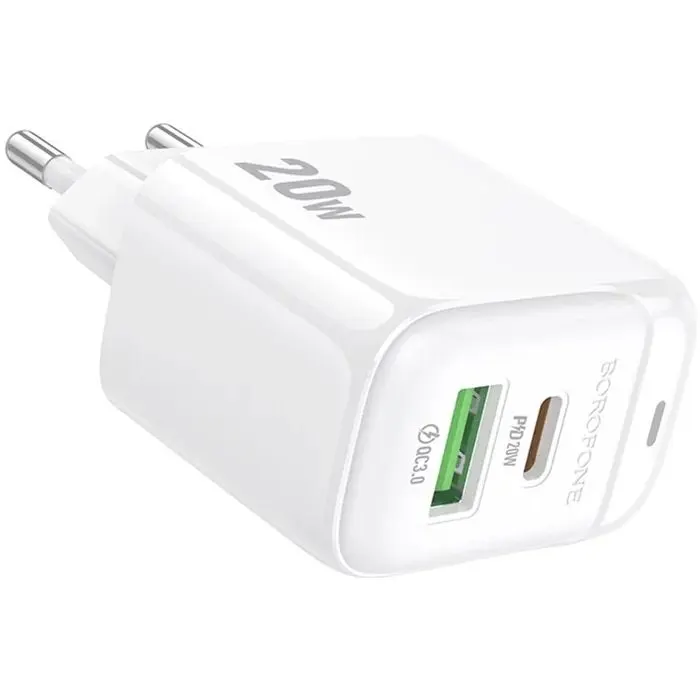 Зарядное устройство BOROFONE BAS44A 1xUSB-C PD20W + 1xUSB QC3.0 white (6941991113840) изображение 4