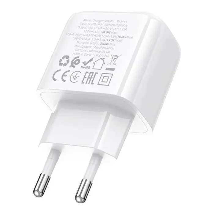 Зарядное устройство BOROFONE BAS44A 1xUSB-C PD20W + 1xUSB QC3.0 white (6941991113840) изображение 6