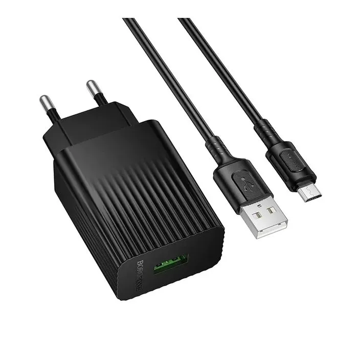 Зарядное устройство BOROFONE USB QC3.0 + cable USB to Micro 5P black (6941991122651)