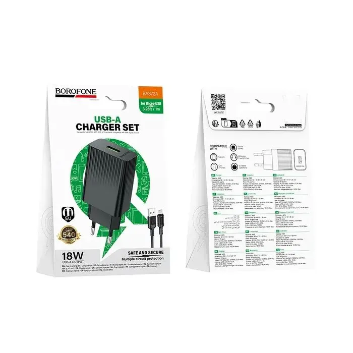 Зарядное устройство BOROFONE USB QC3.0 + cable USB to Micro 5P black (6941991122651) изображение 3