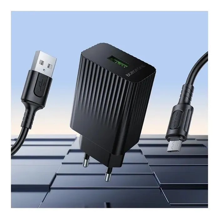 Зарядное устройство BOROFONE USB QC3.0 + cable USB to Micro 5P black (6941991122651) изображение 4