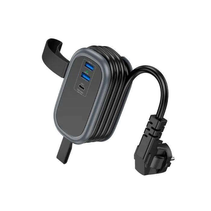 Сетевой фильтр питания HOCO NS6 1 роз, 2 USB, USB-C, 30W, 1.1м, Black (NS6B)