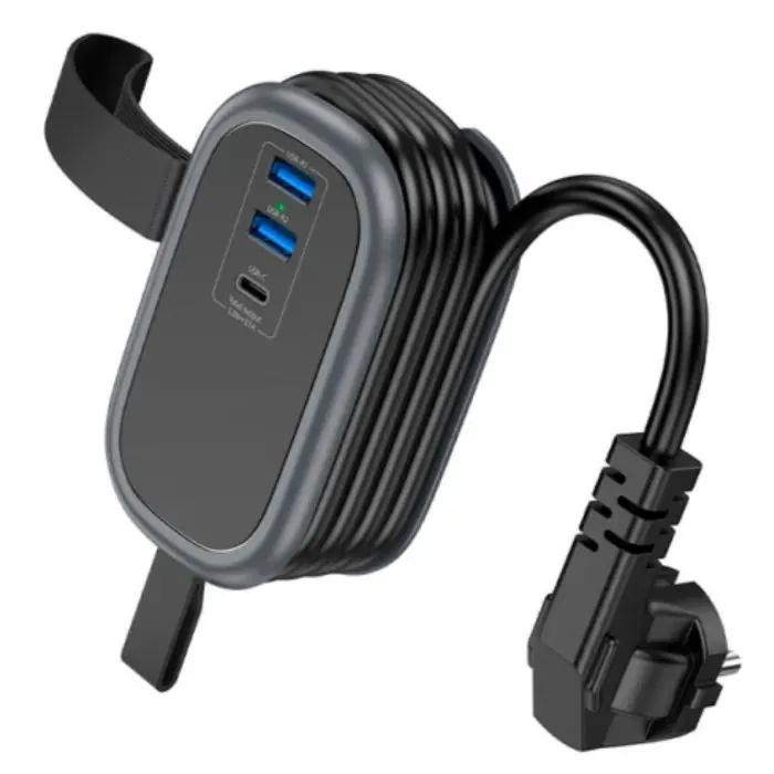 Сетевой фильтр питания HOCO NS6 1 роз, 2 USB, USB-C, 30W, 1.1м, Black (NS6B)