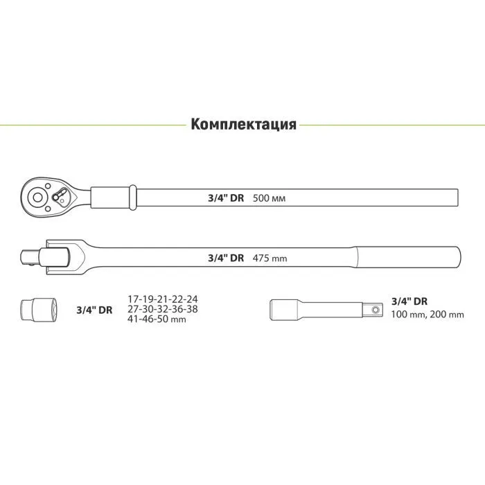 Набір торцевих головок Alloid 19-50мм, 3/4", 12-гран., 17шт. (НГ-6017М-12) зображення 7