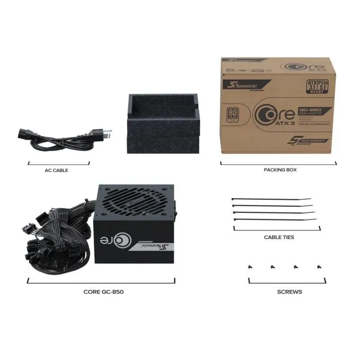 Блок питания Seasonic 850W ATX 3.1 Core GC-850 (SRP-CGC851-A5A32SF) изображение 14