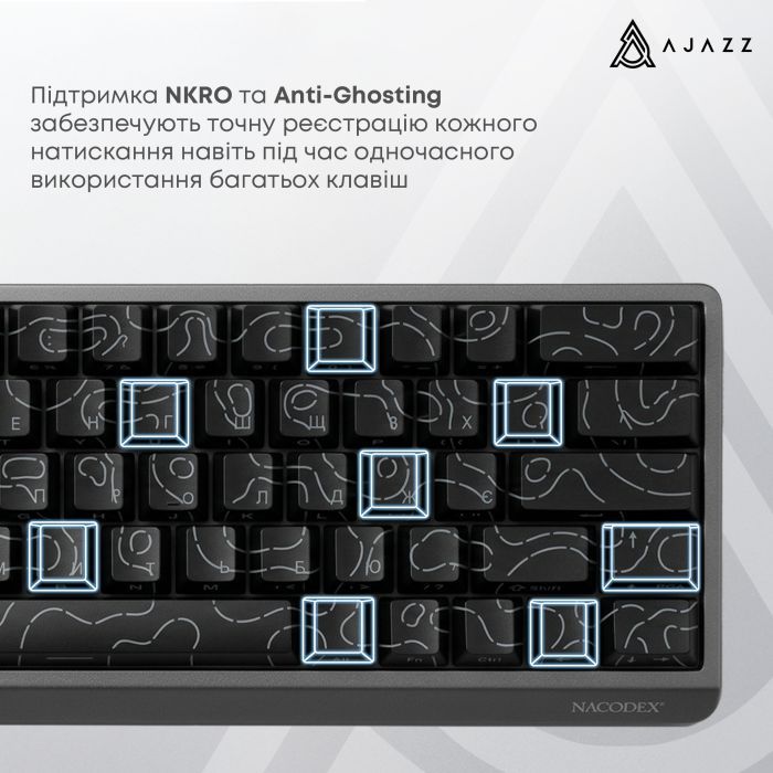 Клавіатура Ajazz NacodeX NK68 V2 Red Switch LED USB UA Black (NK68-V2-R-S-B) зображення 11