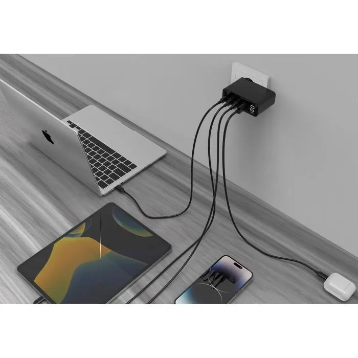 Зарядное устройство Gembird 3xUSB-C PD100W + 1xUSB QC3.0 30W black (TA-UC-PDQC100LCD-01-BK) изображение 7
