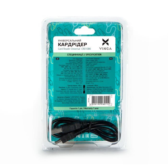 Считыватель флеш-карт Vinga CR010BK изображение 9