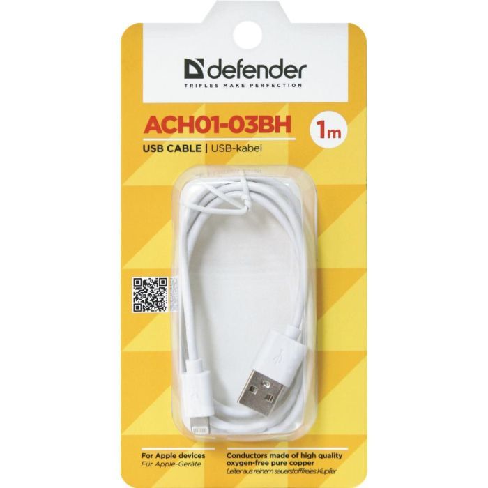 Дата кабель USB 2.0 AM to Lightning 1.0m ACH01-03BH white Defender (87479) изображение 3