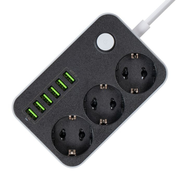Сетевой фильтр питания ColorWay CW-CHЕ36B, 3 розетки/6USB Black 1.8M (CW-CHE36B) изображение 4