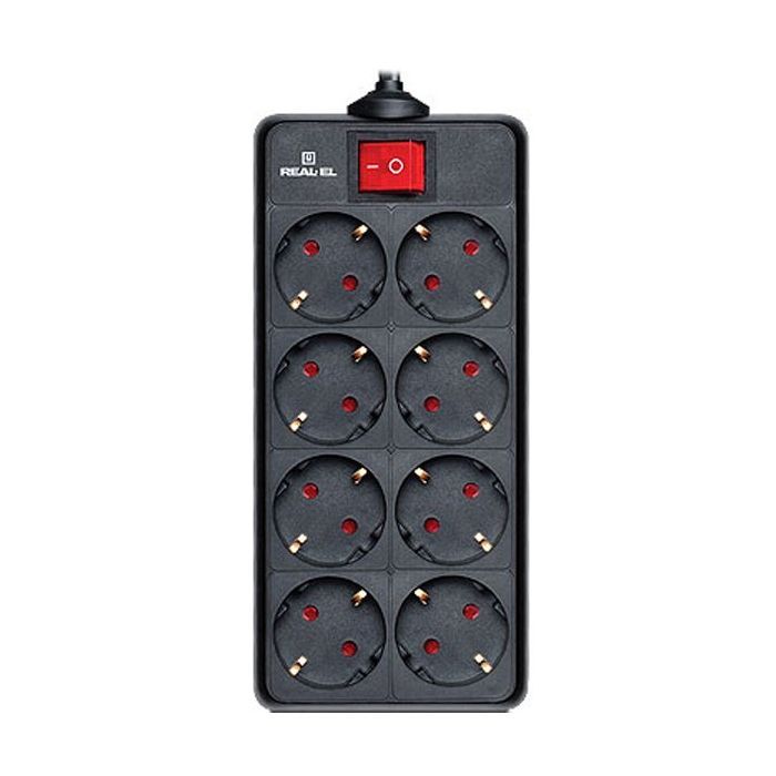 Сетевой фильтр питания REAL-EL REAL-EL RS-8 PROTECT, 1.8m, black (EL122300021)