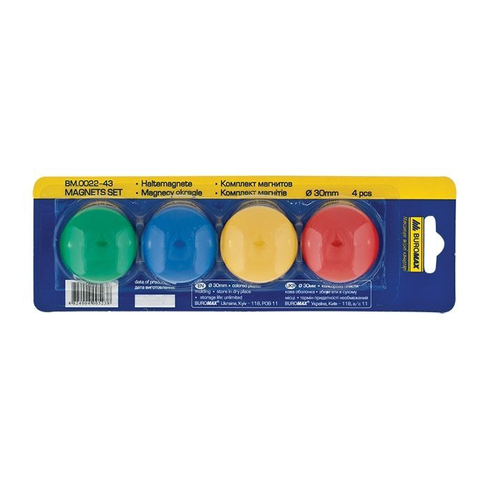 Магніт Buromax 30mm, set 4pcs, blister (BM.0022-43)