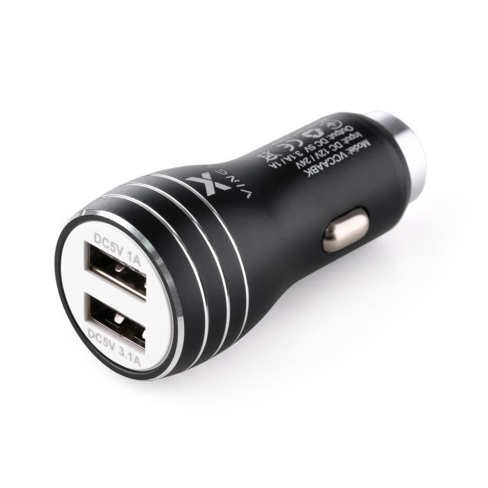 Зарядное устройство Vinga Dual USB Car Charger aluminium 15.5W Max (VCCAABK)