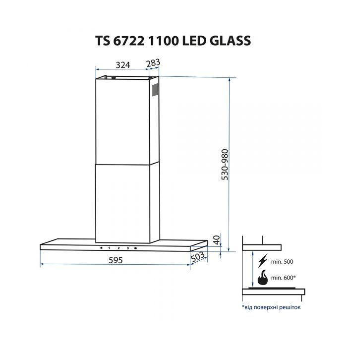 Витяжка кухонна Minola TS 6722 BL 1100 LED GLASS зображення 12