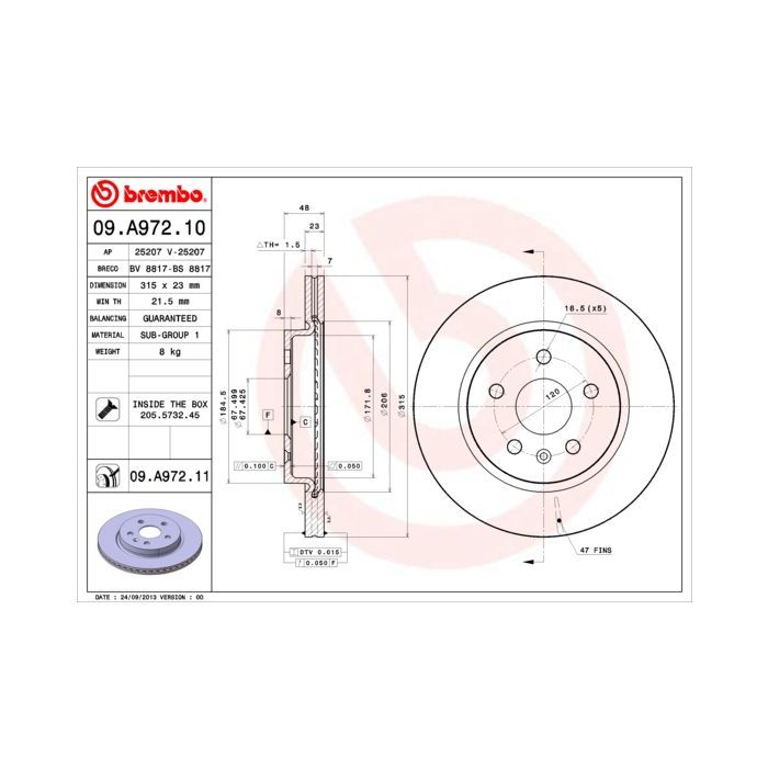 Гальмівний диск Brembo 09.A972.11