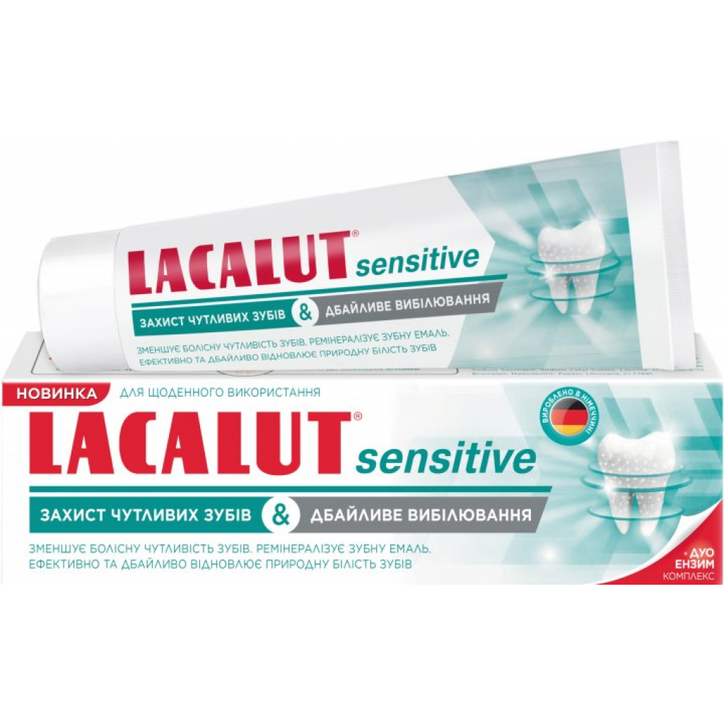 Зубна паста Lacalut Sensitive Захист чутливих зубів і Дбайливе вибілювання 75 мл (4016369696484)